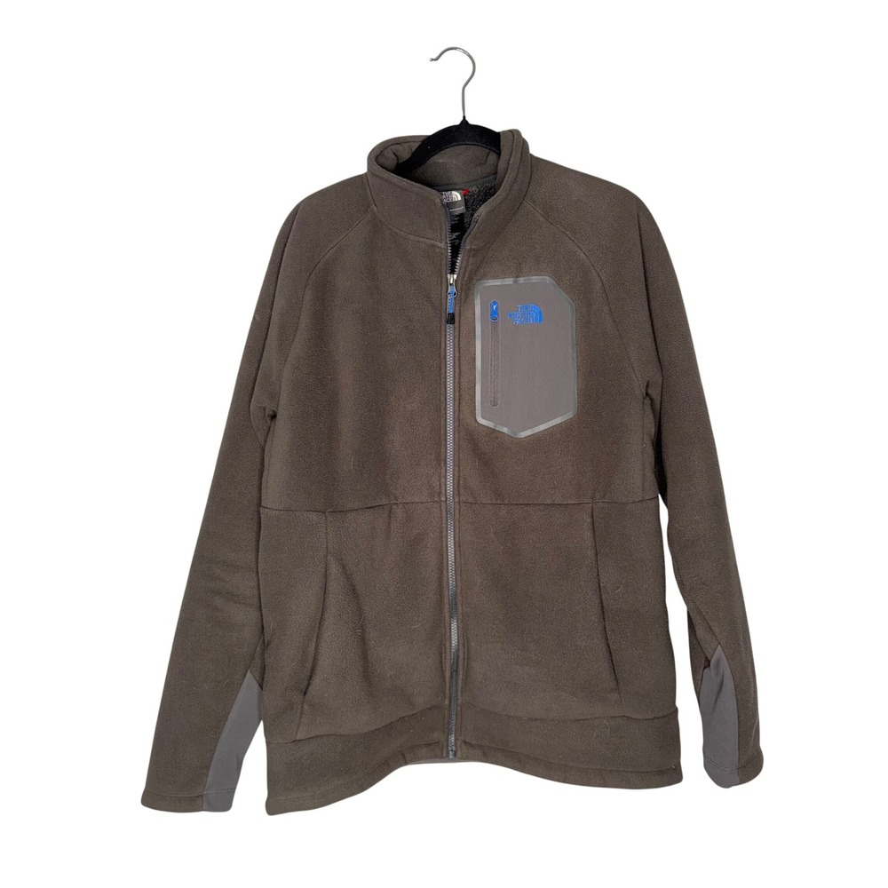 The North Face Fleece Jacket Mens Large Gray Excellent Full Zip Chest Pocket
